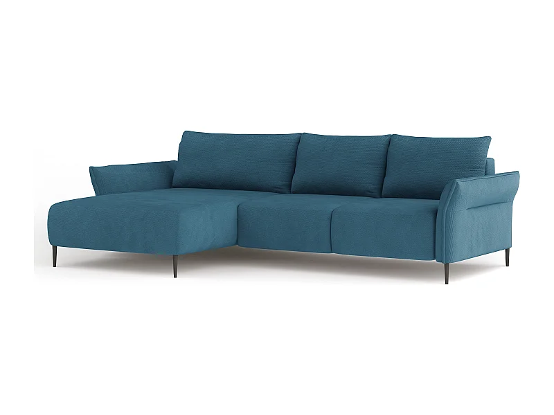 Canapé d'angle LUIS avec fonction lit – Canapé moderne avec rangement 255x165 cm, Sofa Boxspring, Couleur bleue, Gauche