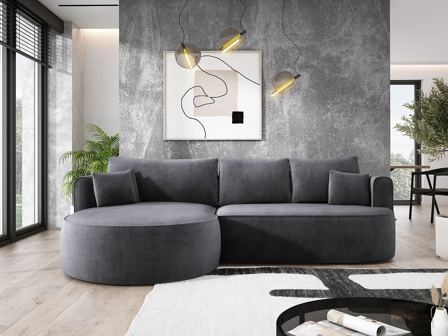 Nowoczesny rozkładany narożnik FIORE z funkcją spania, kanapa z automatycznym rozkładaniem, sofa, wersalka LEWY 284x183x82cm Szary