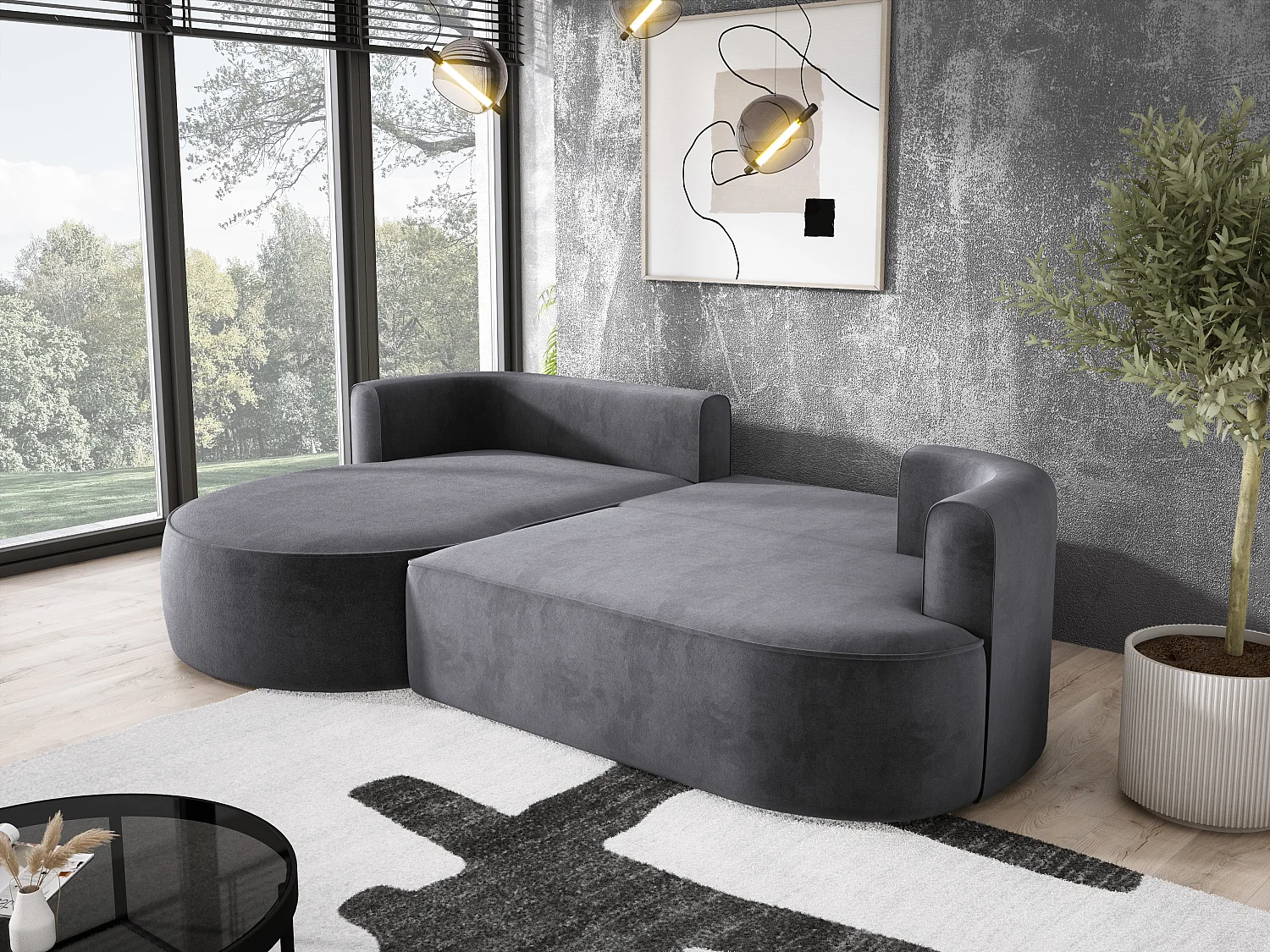 Nowoczesny rozkładany narożnik FIORE z funkcją spania, kanapa z automatycznym rozkładaniem, sofa, wersalka LEWY 284x183x82cm Szary