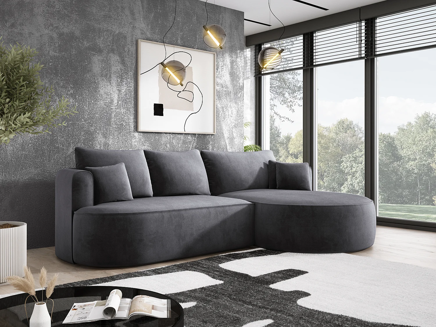 Moderne Ausziehbare Ecksofa FIORE Mit Schlaf-Funktion, Couch mit automatischer Auffaltung, Sofa, Schlafcouch RECHTS 284x183x82cm Grau