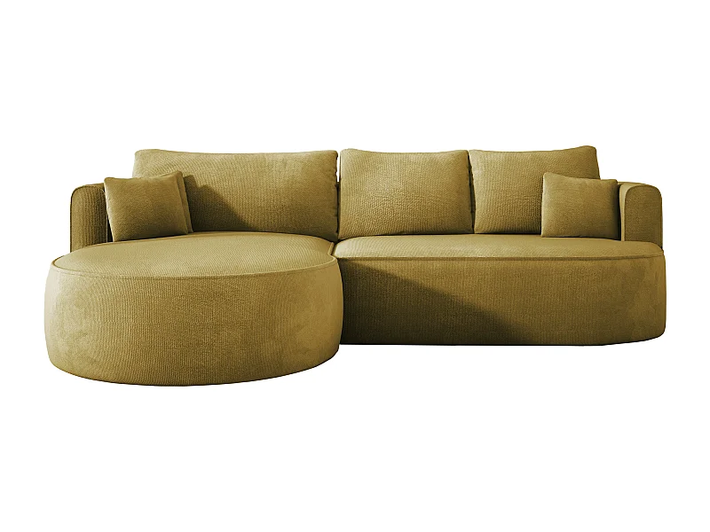 Canapé d'angle convertible FIORE avec couchage, suspension à vagues, coffre et 5 coussins, gauche 284x183x82 cm, vert clair
