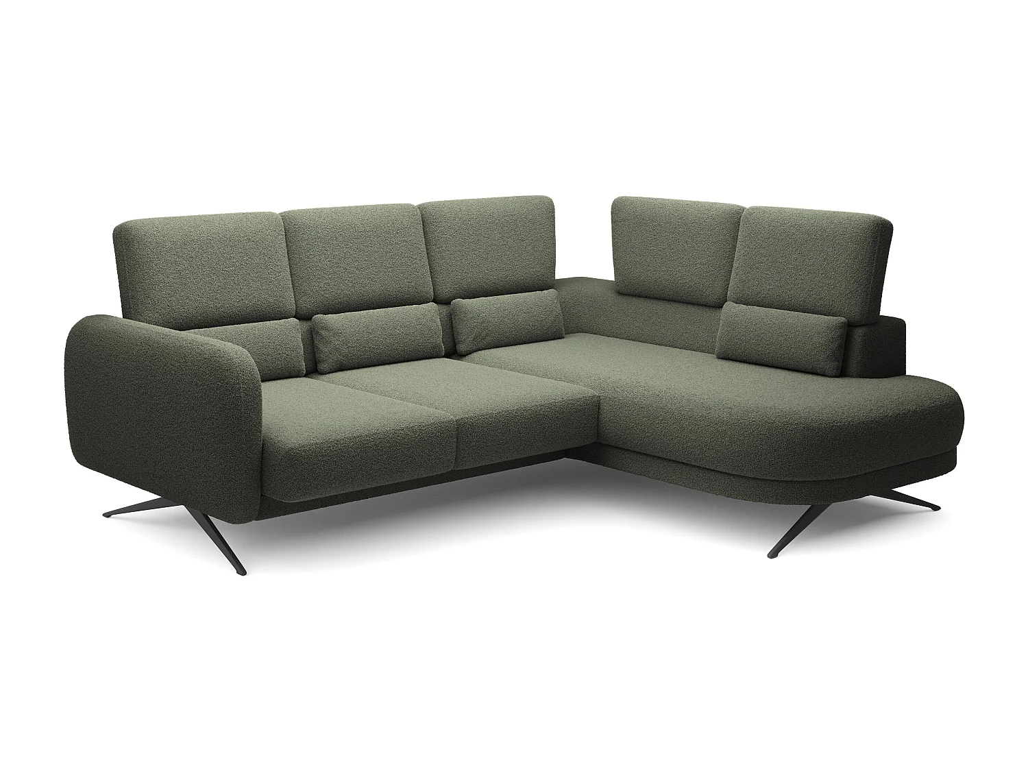 Hoekbank ILUSIO L met slaapfunctie, 250x205cm, verstelbare rugleuning, hoogwaardige materialen, kleur donkergroen, rechts