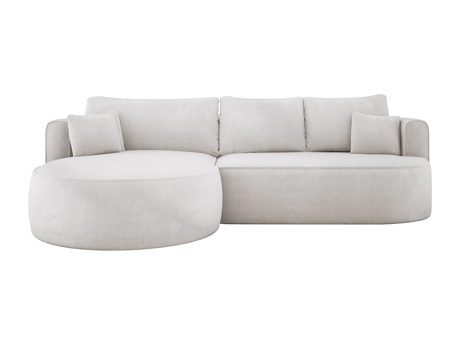 FIORE ombouwbare hoekbank met bed, wavevering, commode en 5 kussens, links 284x183x82 cm, gebroken wit