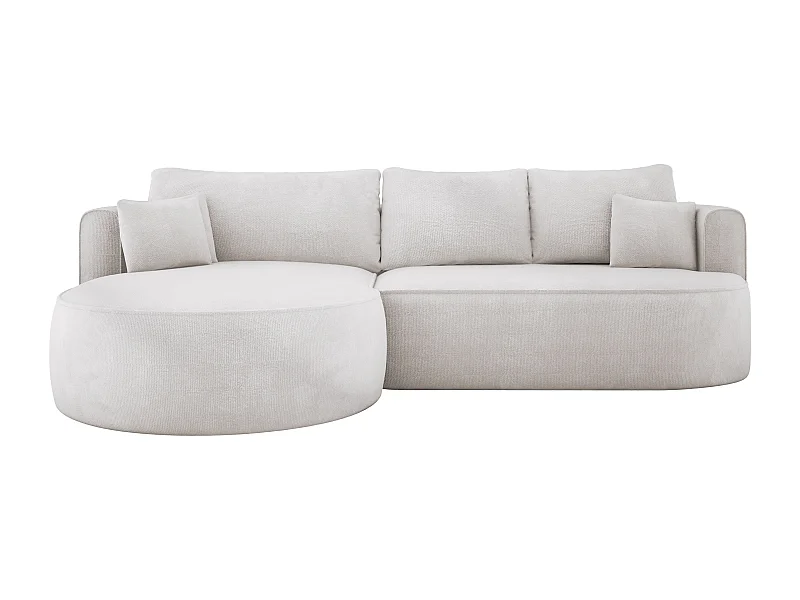 FIORE ombouwbare hoekbank met bed, wavevering, commode en 5 kussens, links 284x183x82 cm, gebroken wit