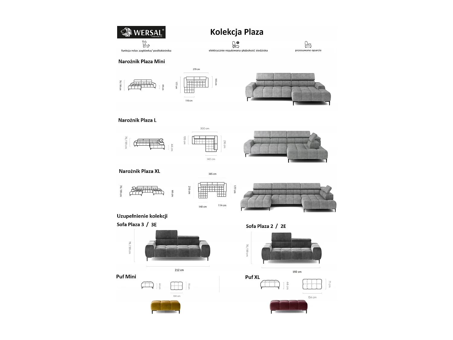 PLAZA XL Sofa narożna z elektryczną leżanką 385x216cm | Nowoczesny design, czarny, lewy