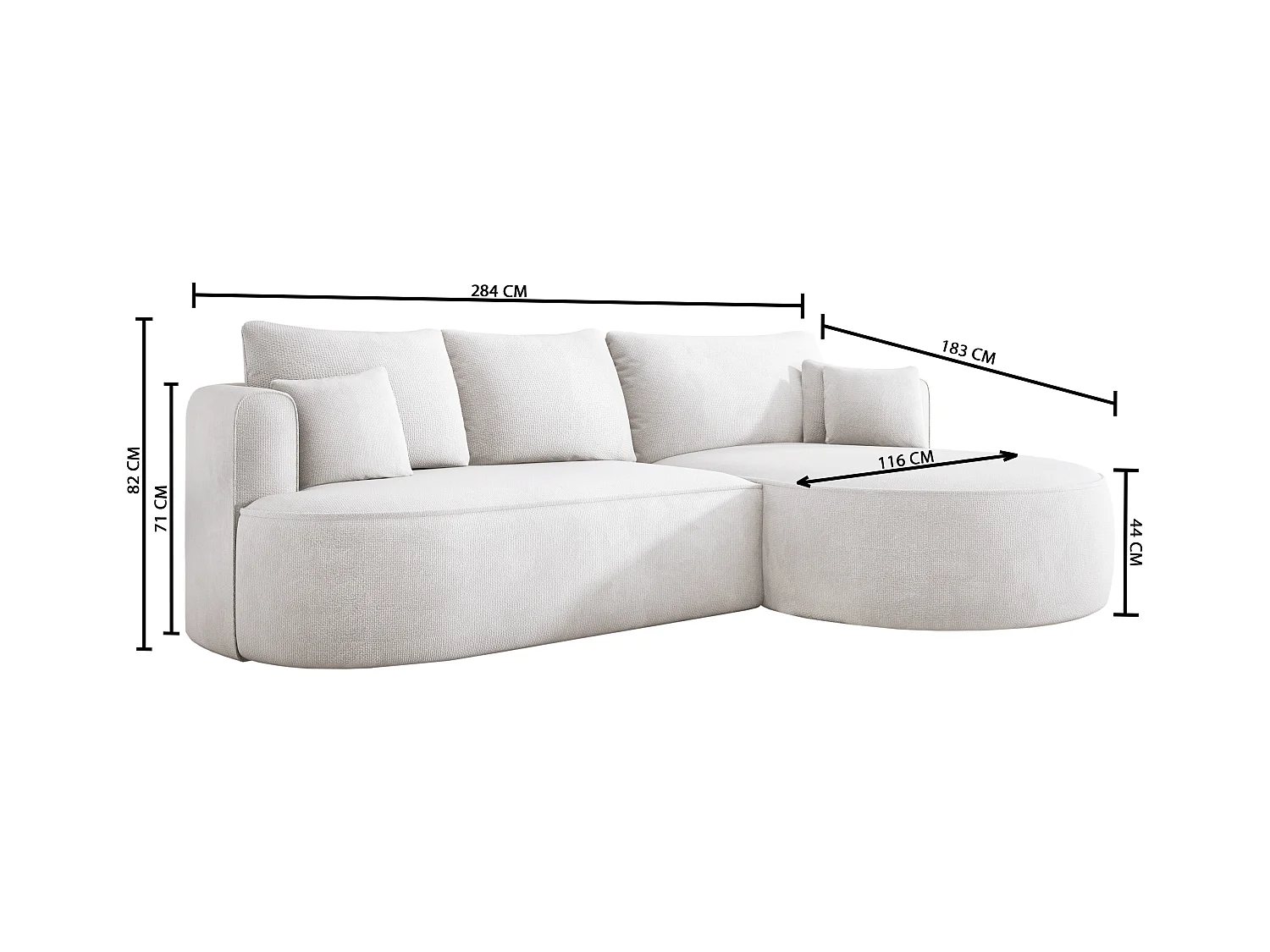 Canapé d'angle convertible FIORE avec couchage, suspension à vagues, coffre et 5 coussins, gauche 284x183x82 cm, vert