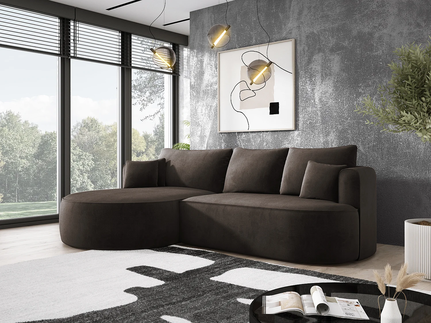 Moderne Ausziehbare Ecksofa FIORE Mit Schlaf-Funktion, Couch mit automatischer Auffaltung, Sofa, Schlafcouch LINKS 284x183x82cm Braun