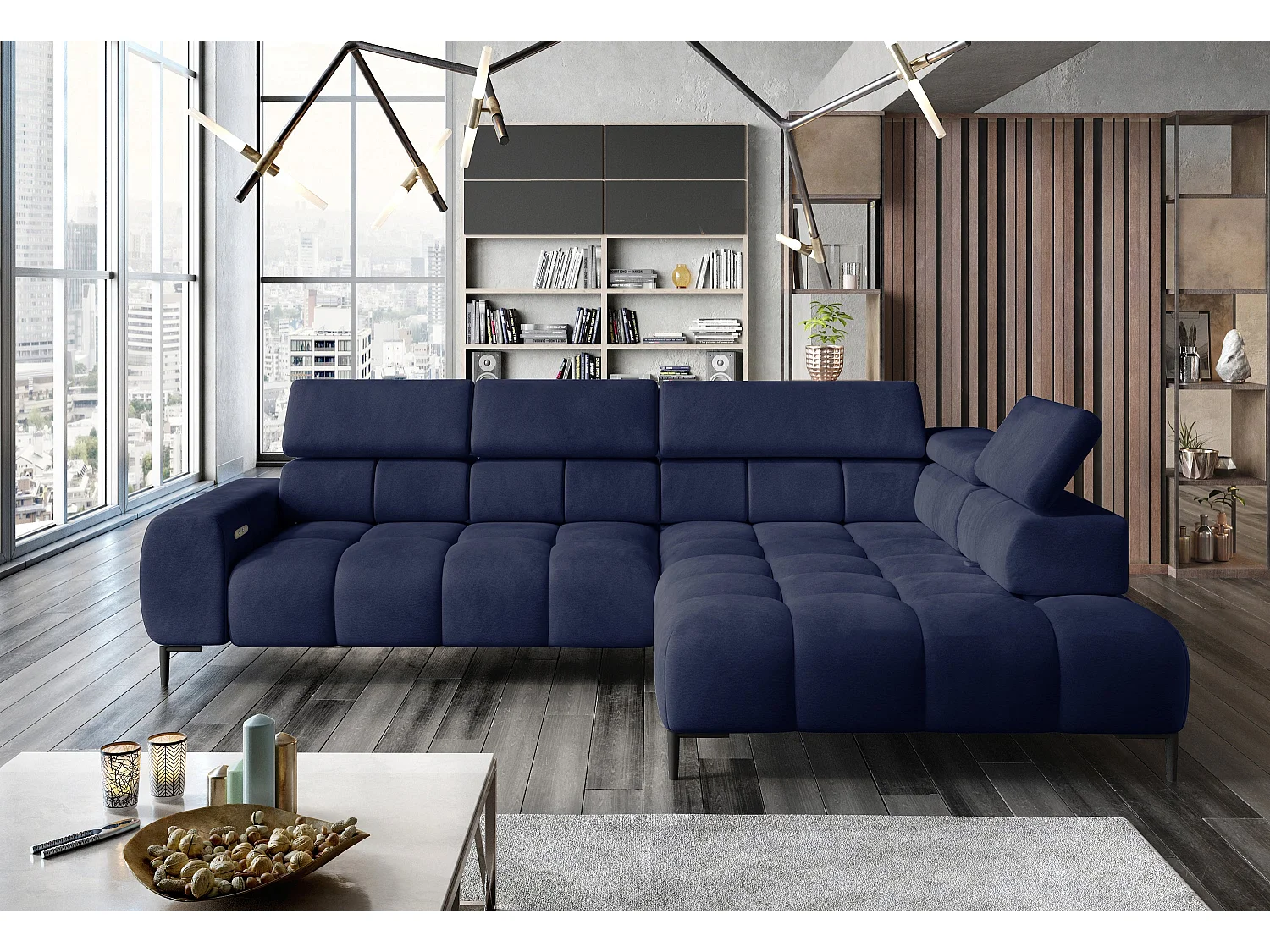Sofa narożna DOMO-HOME PLAZA L elektryczna 300x216cm | czarny mat aksamit, lewa