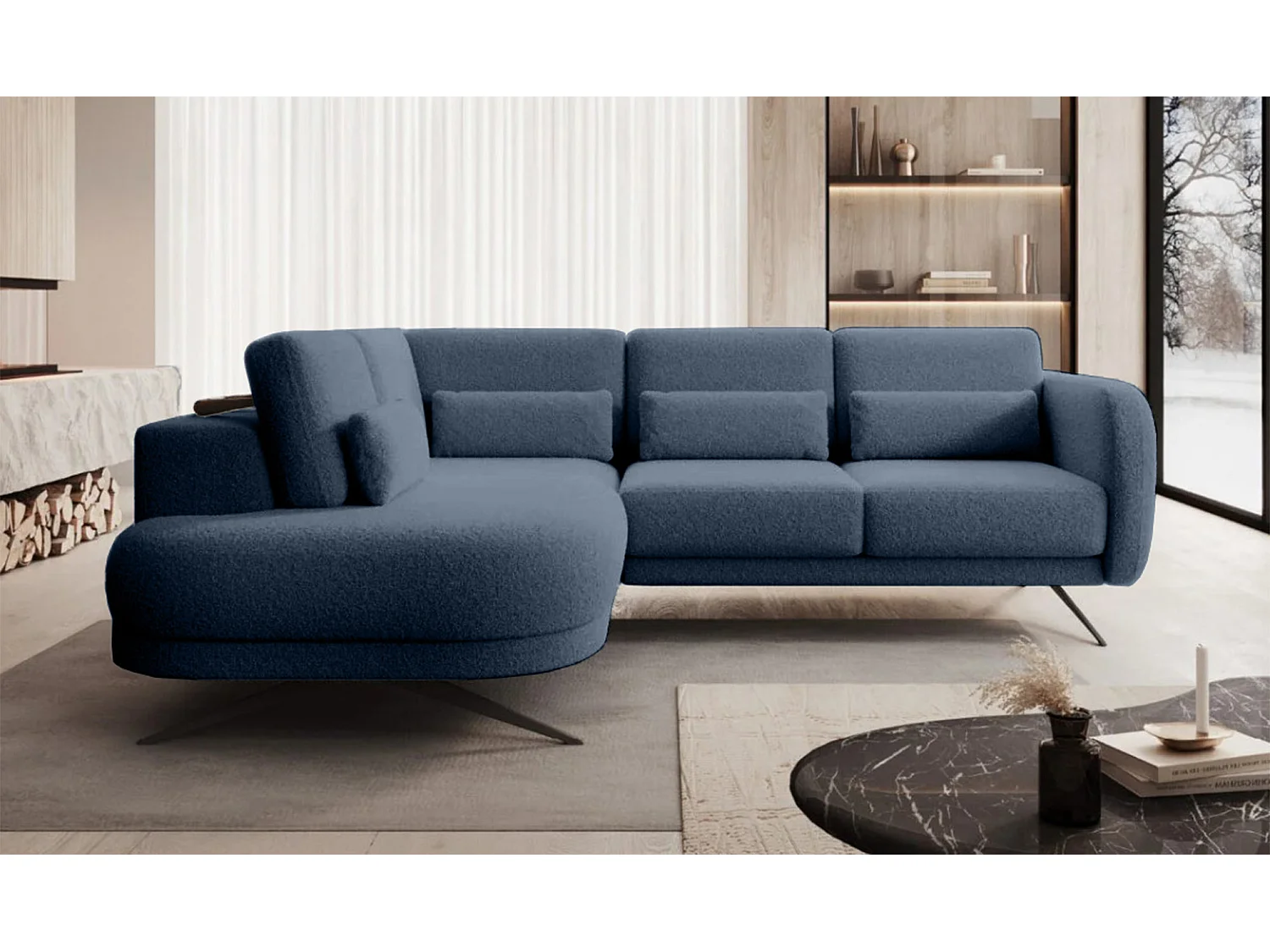 Ecksofa ILUSIO L mit Schlaffunktion, 250x205cm, verstellbarer Rückenlehne, hochwertigen Materialien, Farbe blau, links