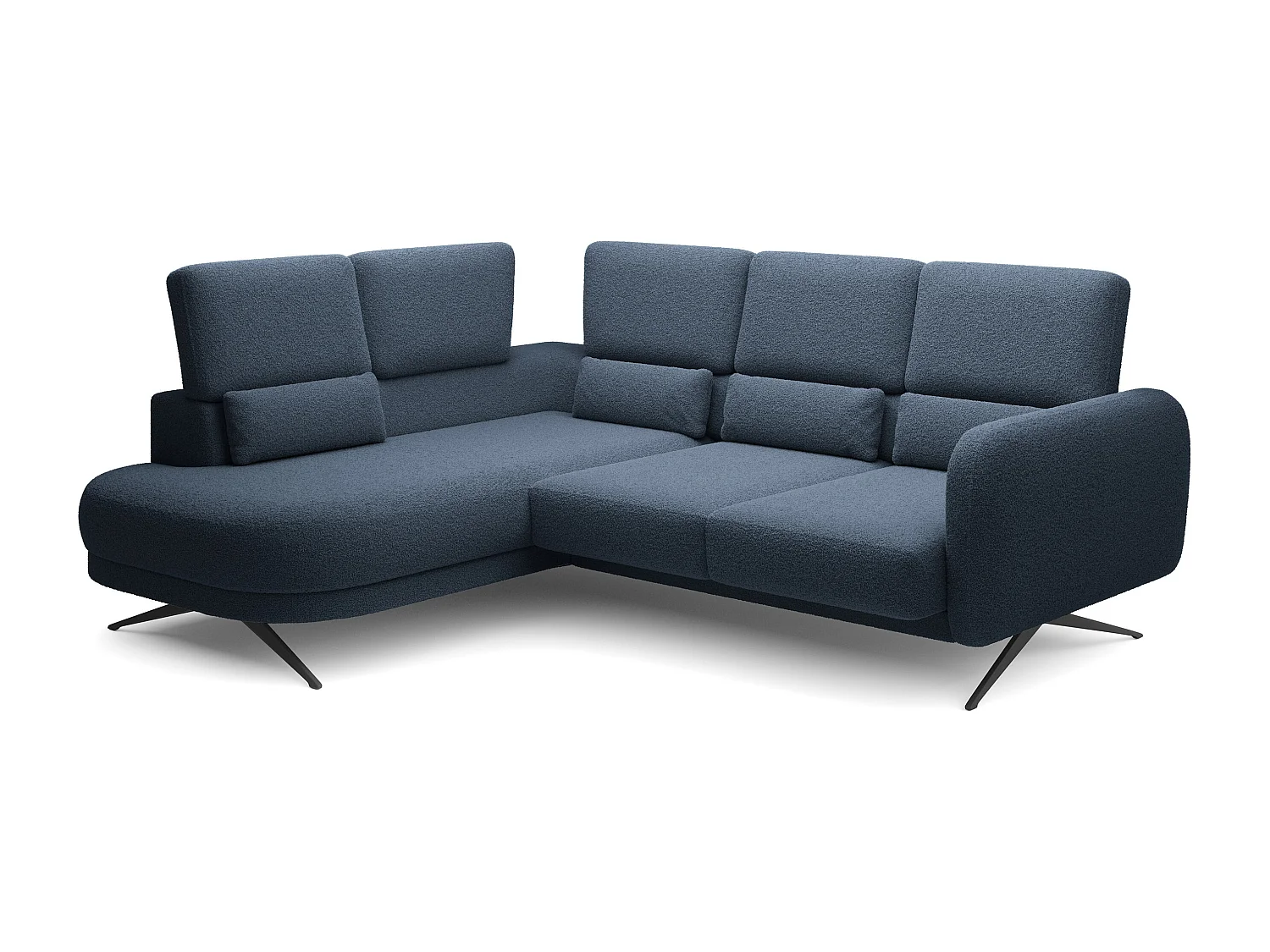 Hoekbank ILUSIO L met slaapfunctie, 250x205cm, verstelbare rugleuning, hoogwaardige materialen, kleur blauw, links