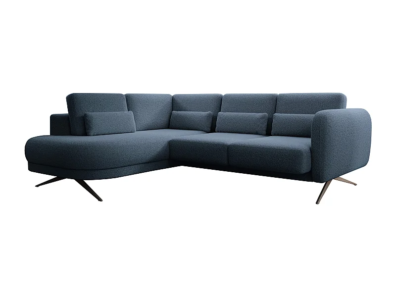 Canapé d'angle ILUSIO L avec fonction sommeil, 250x205cm, dossier réglable, matériaux de haute qualité, couleur bleu, gauche