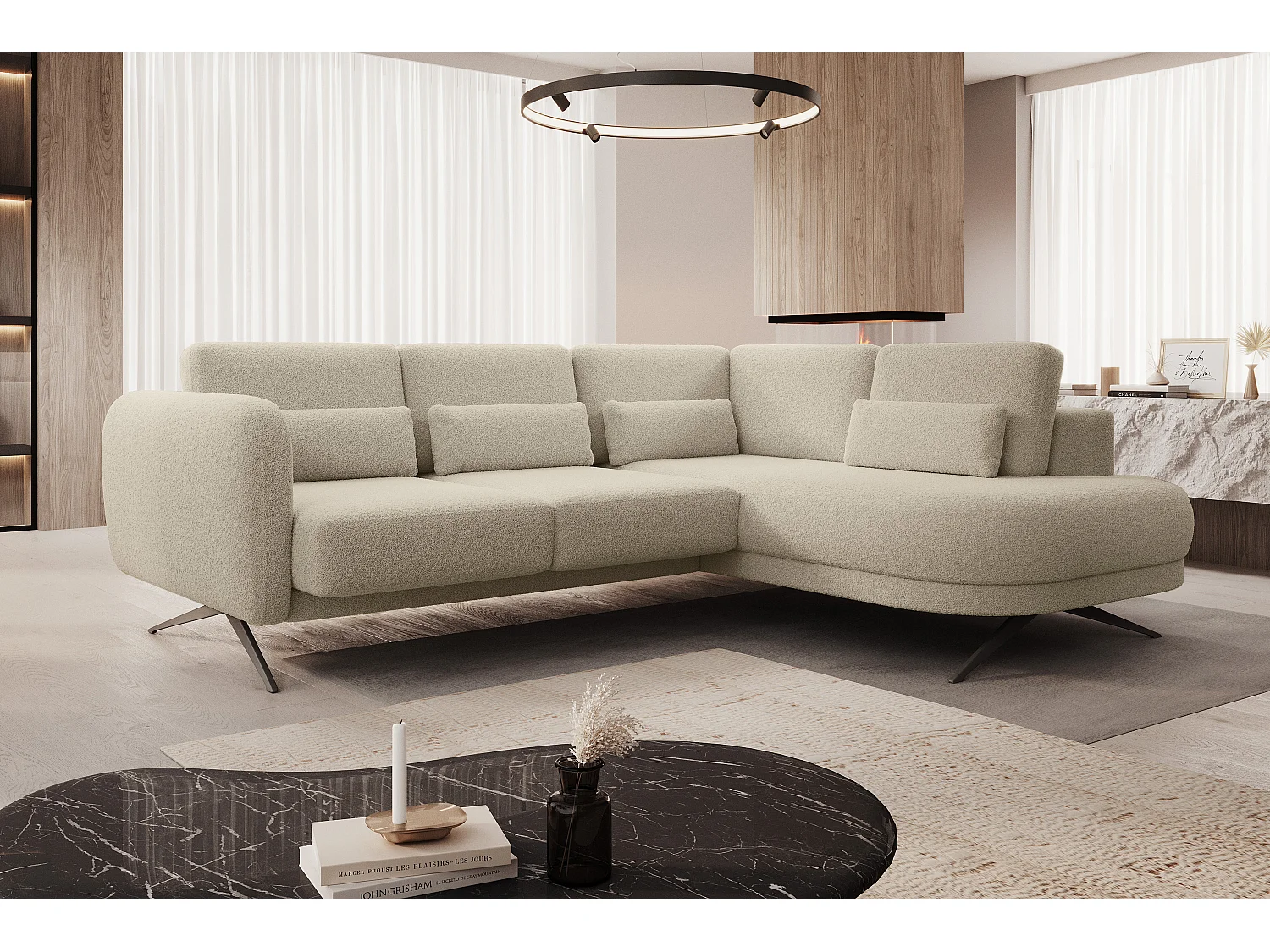 Hoekbank ILUSIO L met slaapfunctie, 250x205cm, verstelbare rugleuning, hoogwaardige materialen, kleur wit, links