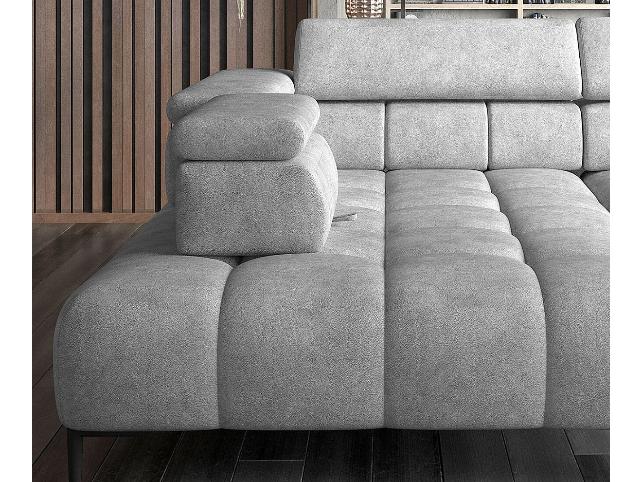 Canapé d'Angle DOMO-HOME PLAZA L Réglage Électrique 300x216cm | Gris Salvador, Droit