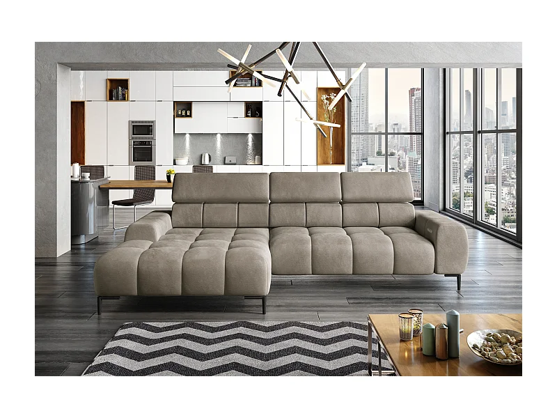 Sofa narożna PLAZA Mini elektryczna 270x177cm | beż słoneczny, jasnobrązowy, lewa