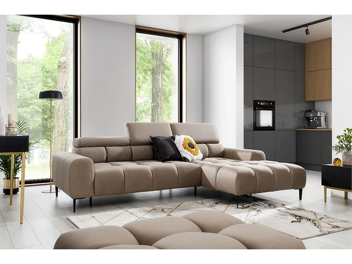Sofa narożna PLAZA Mini elektryczna 270x177cm | beż słoneczny, jasnobrązowy, lewa