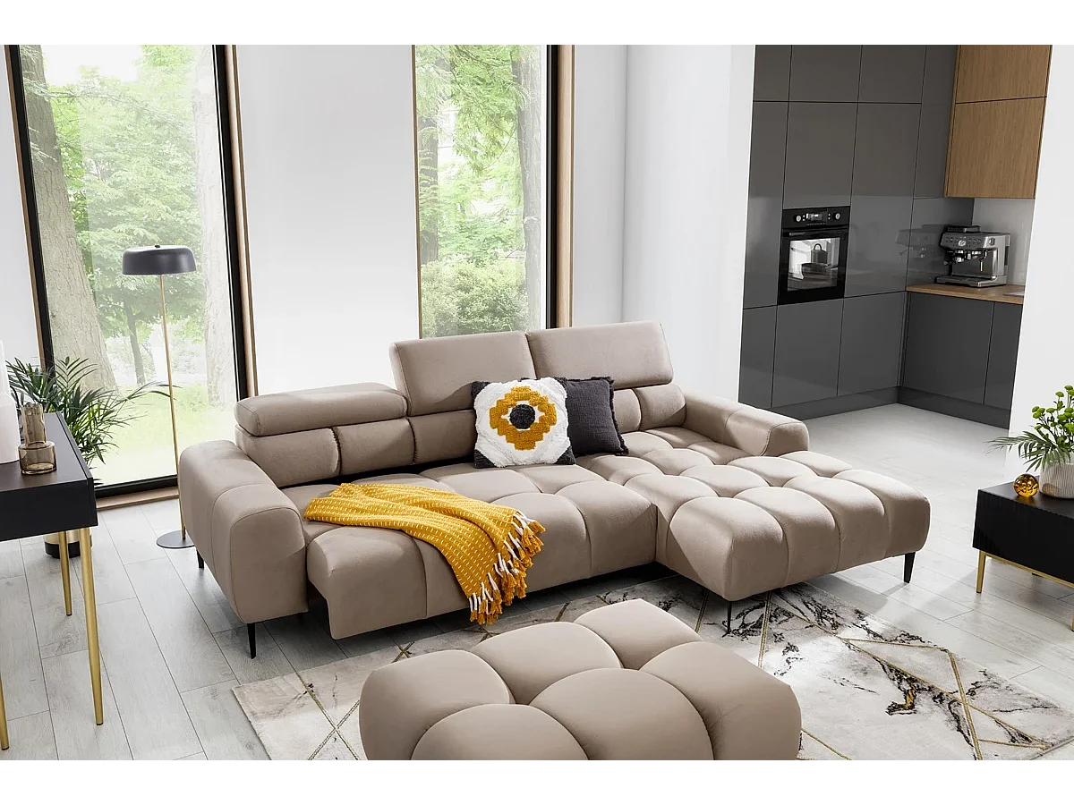 Sofa narożna PLAZA Mini elektryczna 270x177cm | beż słoneczny, jasnobrązowy, lewa