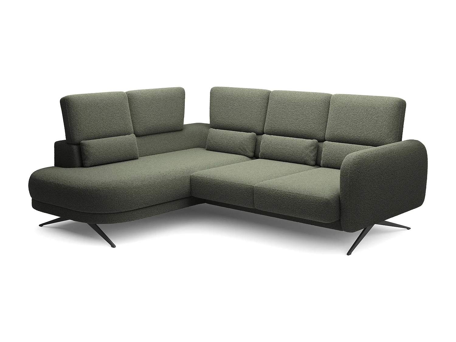 Hoekbank ILUSIO L met slaapfunctie, 250x205cm, verstelbare rugleuning, hoogwaardige materialen, kleur donkergroen, links