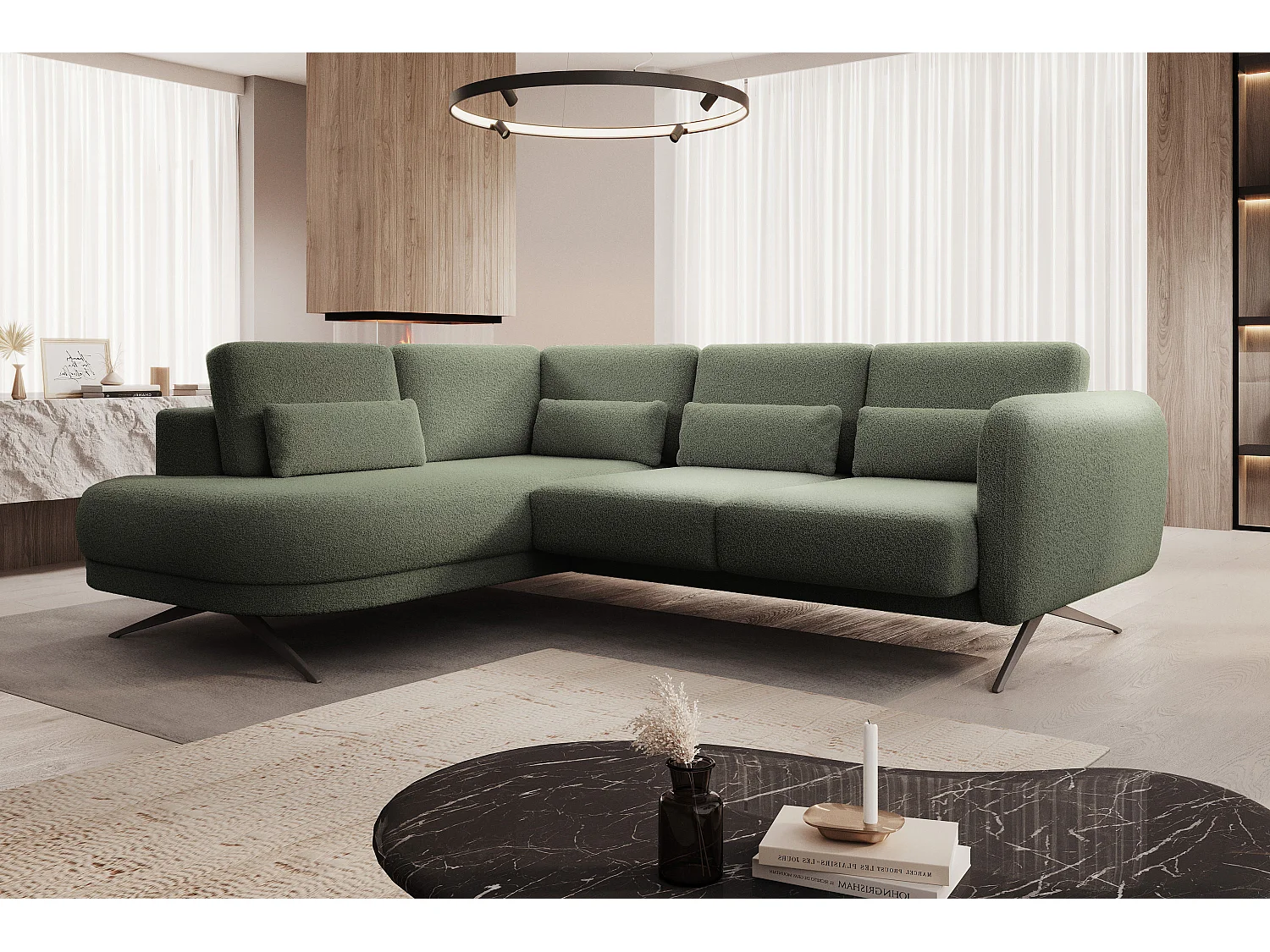 Hoekbank ILUSIO L met slaapfunctie, 250x205cm, verstelbare rugleuning, hoogwaardige materialen, kleur donkergroen, links