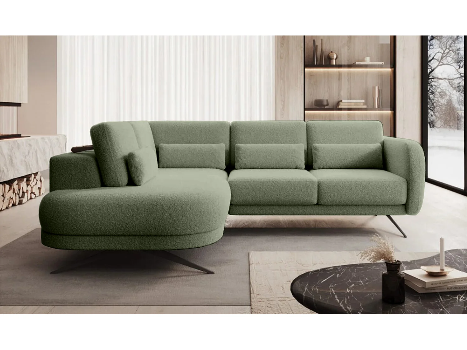 Hoekbank ILUSIO L met slaapfunctie, 250x205cm, verstelbare rugleuning, hoogwaardige materialen, kleur donkergroen, links