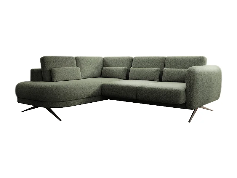 Canapé d'angle ILUSIO L avec fonction sommeil, 250x205cm, dossier réglable, matériaux de haute qualité, couleur vert foncé, gauche