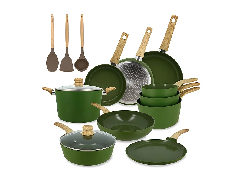 Menastyl - Set 13 Pieces Cuisson Colorama Olive En Aluminium Induction