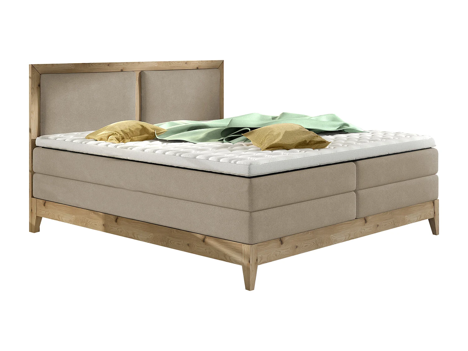 Continental bed BELIZE - elegant design in eik, bedhoogte 65 cm, 7-zone springveermatras, 160x200, beige