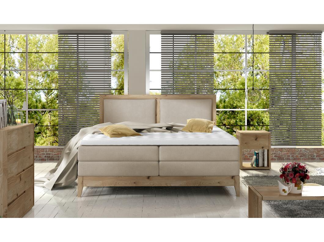 Continental bed BELIZE - elegant design in eik, bedhoogte 65 cm, 7-zone springveermatras, 160x200, beige