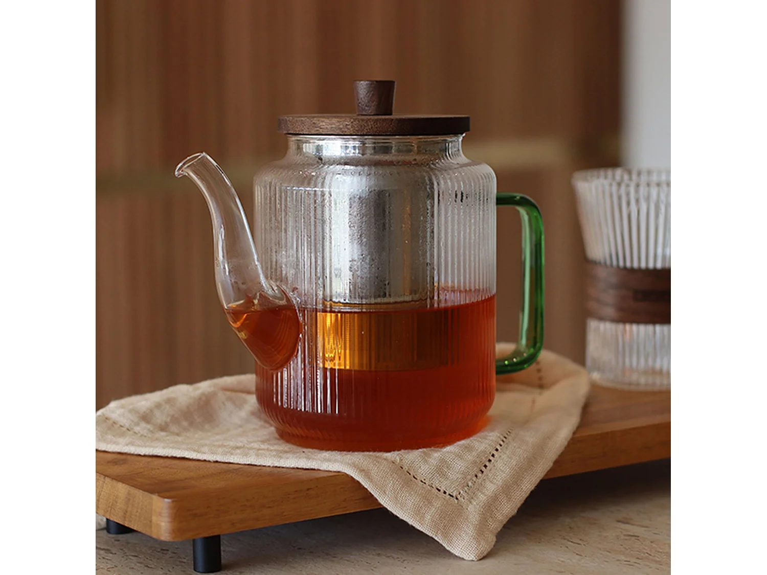 Ogo Living - Théière Karl 1200ml En Verre Borosilicate Anse Jade