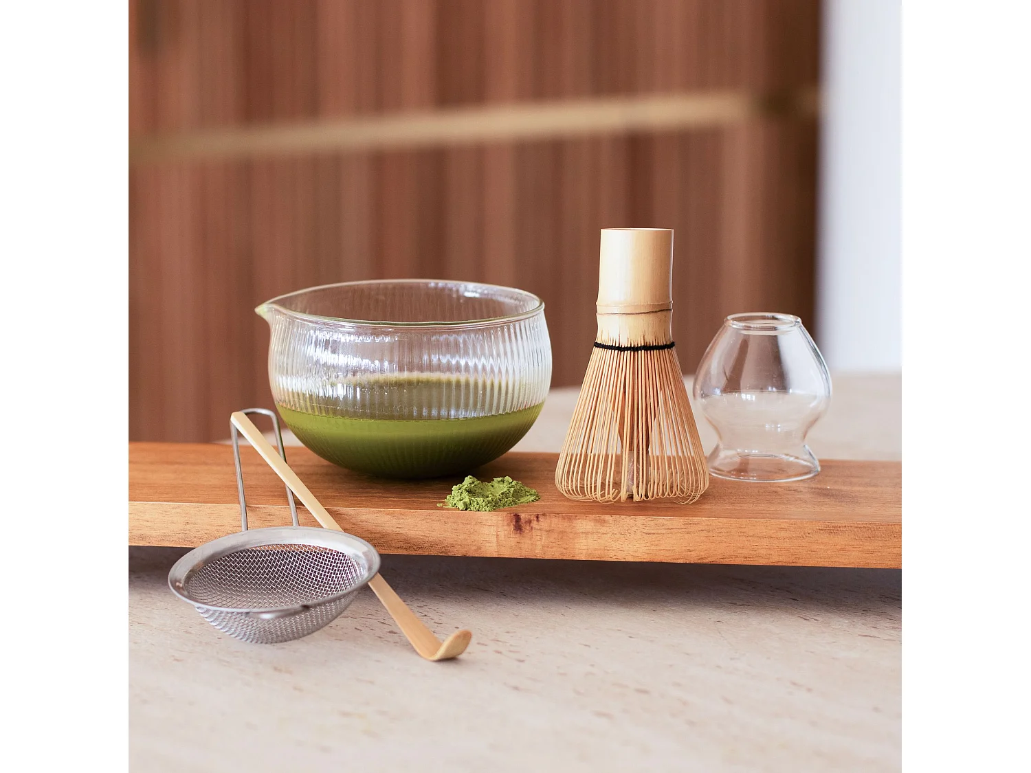 Ogo Living - Coffret Matcha  6 Pieces En Bambou Et Verre Transparent