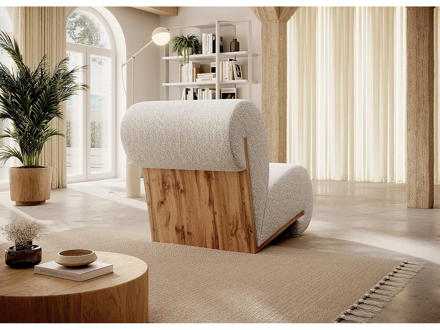 CATCH ME fauteuil, Comfortabele bekleding, 3D stof, Hoge weerstand, Houten details, Bruin