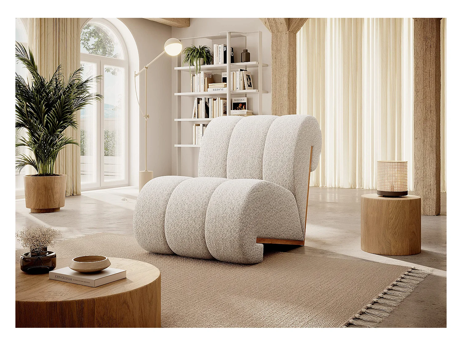 CATCH ME Sessel, Bequeme Polsterung, 3D-Stoff, Hohe Festigkeit, Details aus Holz, Hellblaue Farbe