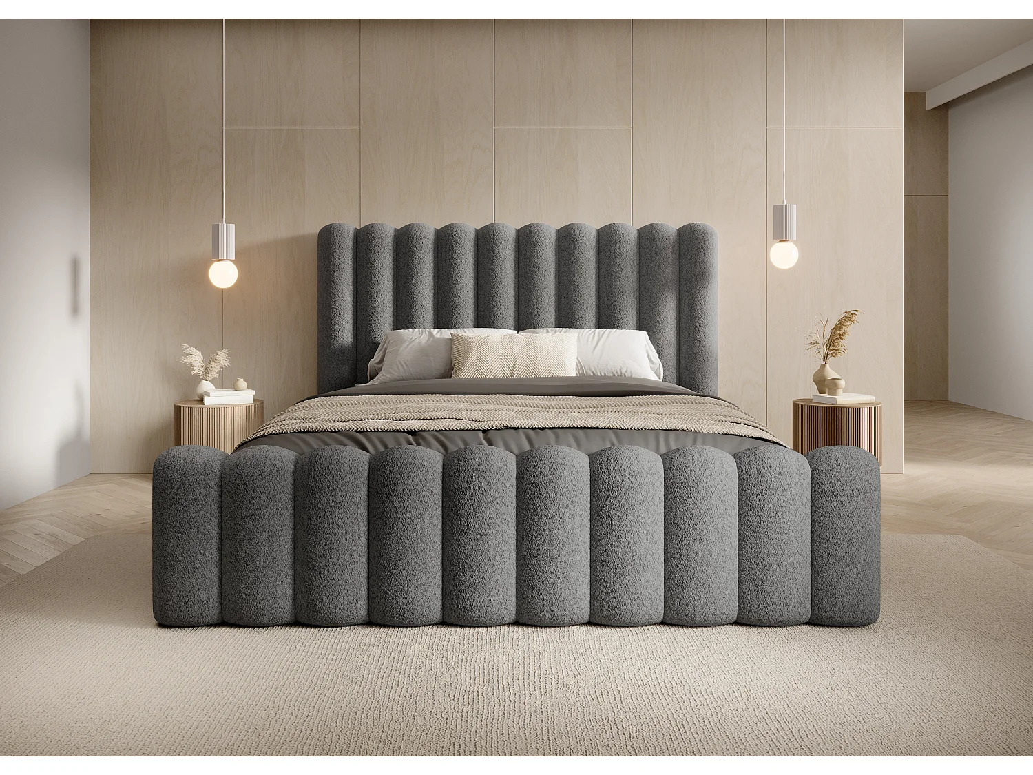 Mona VII bedstee DomoHome, modern hoofdbord, zachte en resistente stof, 160x200 cm, GREY