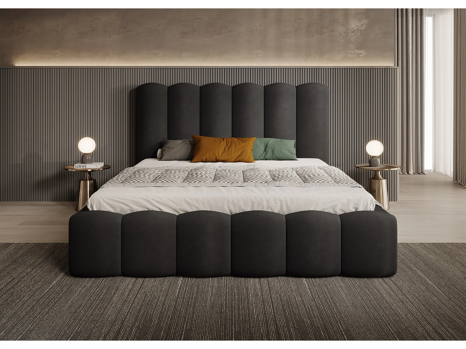 MONA V bedstee DomoHome, modern design met grote opbergruimte, 180x200 cm, zwart