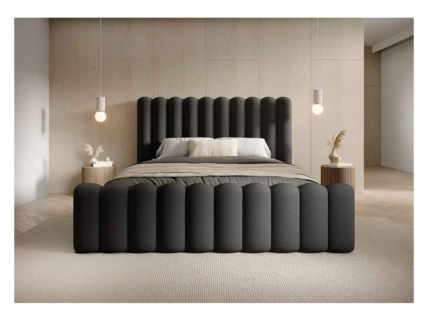 Trwałe łóżko tapicerowane Mona VII, nowoczesny design, pojemna skrzynia, łatwa w pielęgnacji tkanina 160x200 cm, czarny