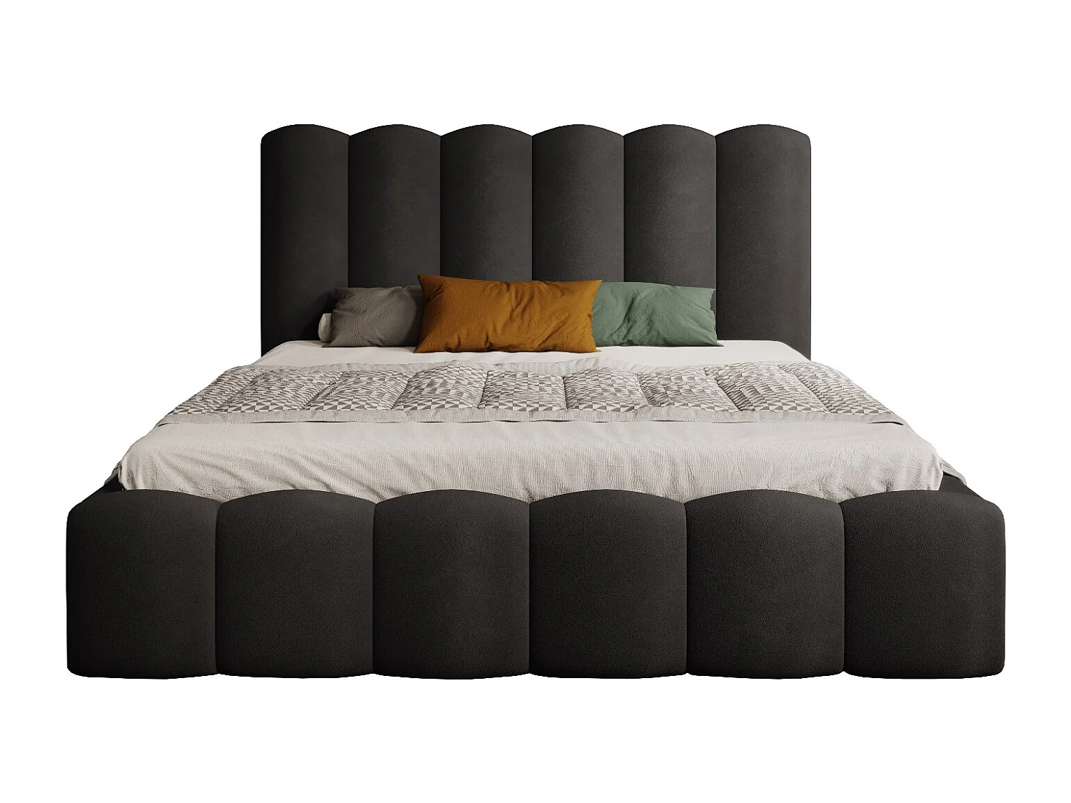 Lit rembourré MONA V DomoHome, tissu premium avec espace de rangement, 140x200 cm, Noir