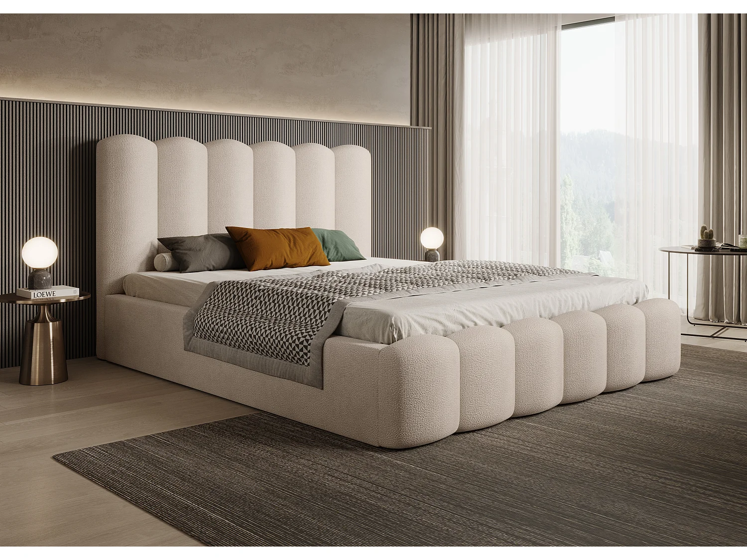 MONA V DomoHome gestoffeerd bed, elegant frame met opbergruimte, hoogwaardige stof, 180x200 cm, BEIGE