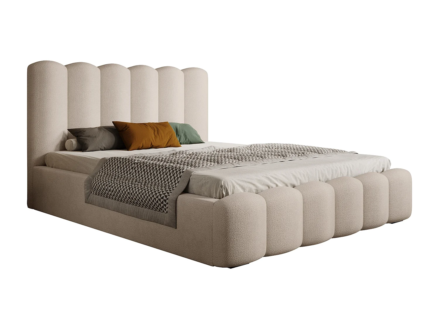 Lit rembourré MONA V DomoHome, cadre élégant avec rangement, tissu haut de gamme, 180x200 cm, BEIGE