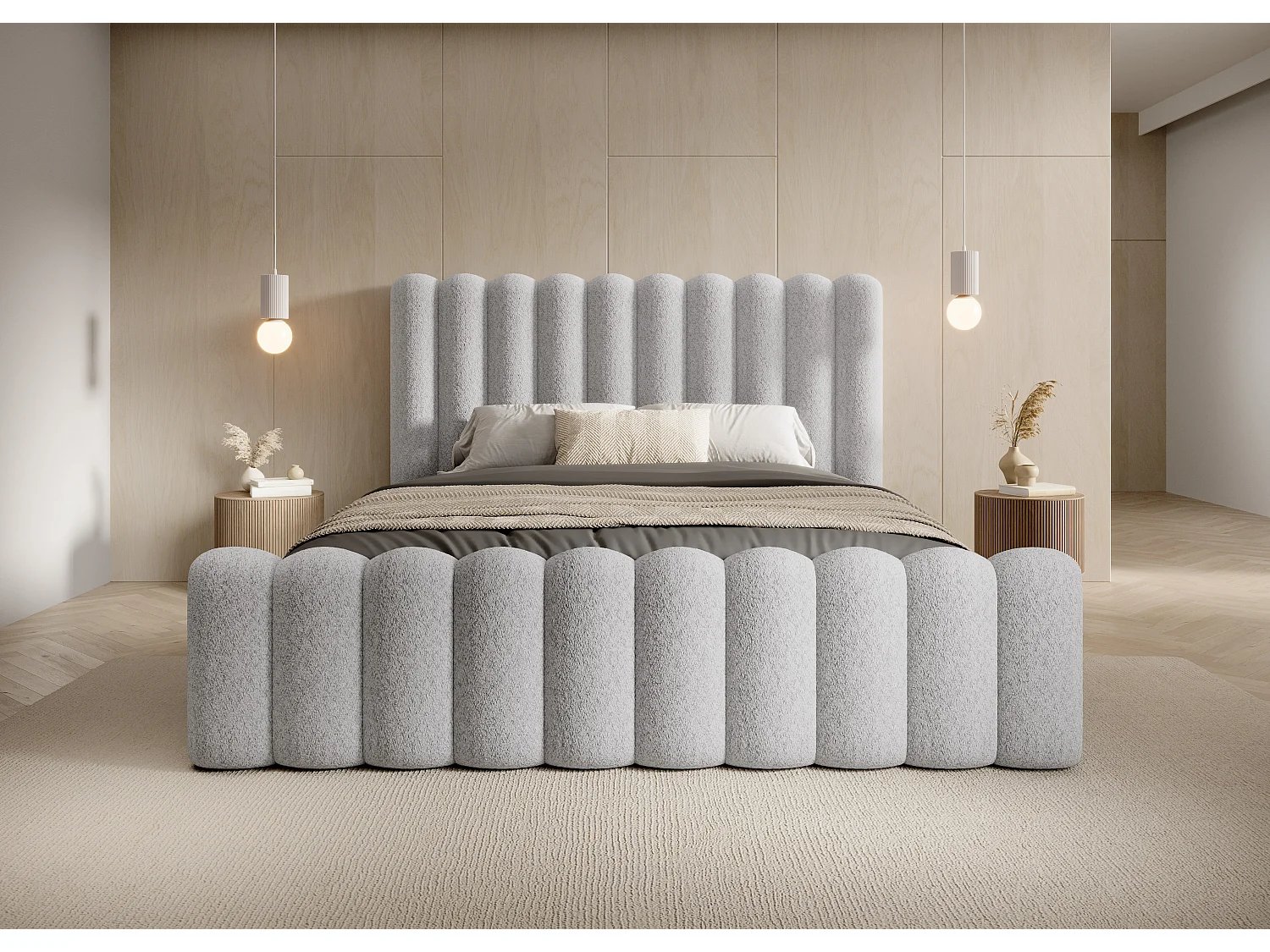 Mona VII DomoHome gestoffeerd bed, opbergruimte, design-hoofdbord, elegante stof, 180x200 cm, FRÊNE