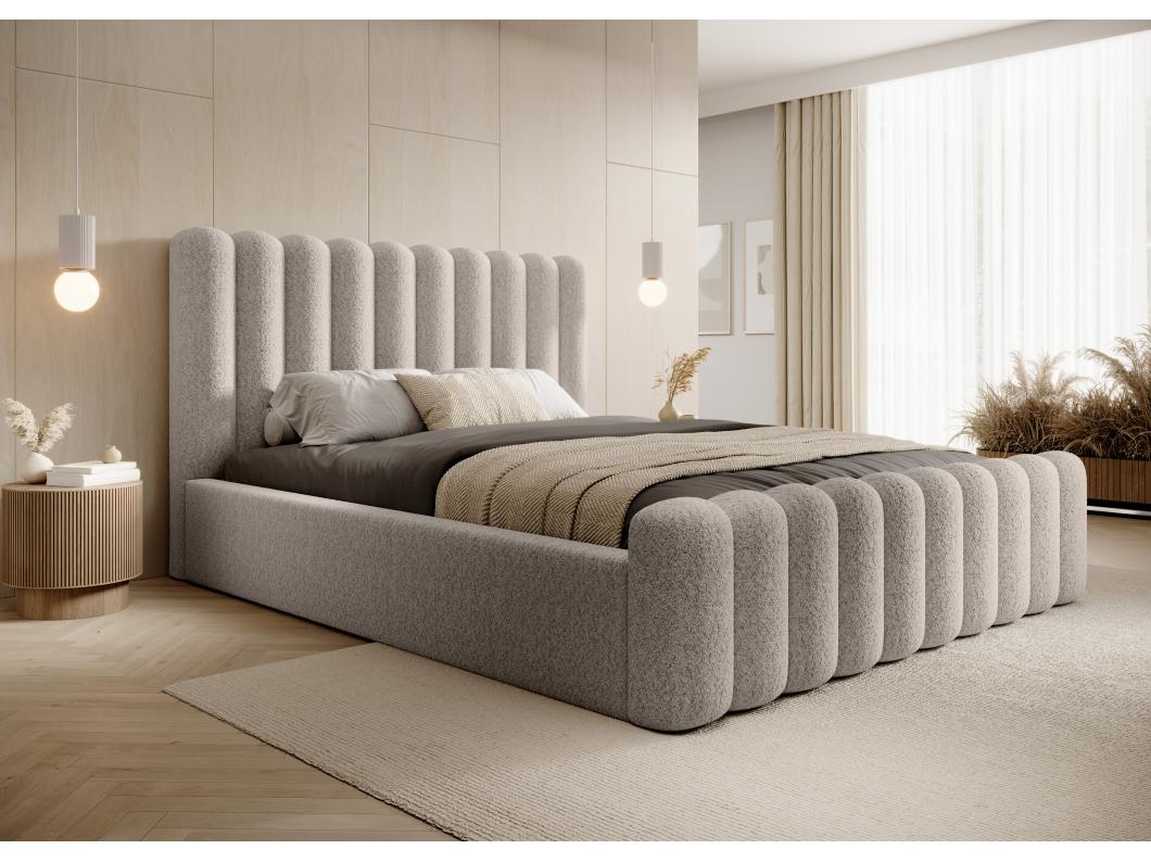 Łóżko skrzyniowe tapicerowane Mona VII DomoHome, duża przestrzeń do przechowywania, nowoczesny design, 160x200 cm, BEŻOWE