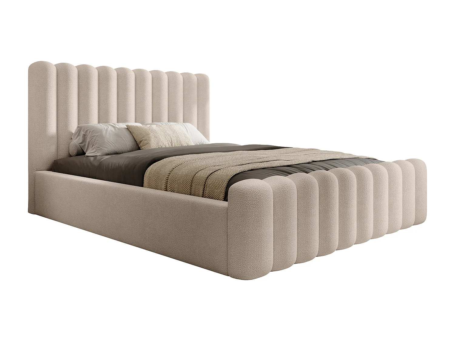 Mona VII bedstee DomoHome, modern hoofdbord, Wigo-stof, elegante slaapkamer, 200x200 cm, BEIGE