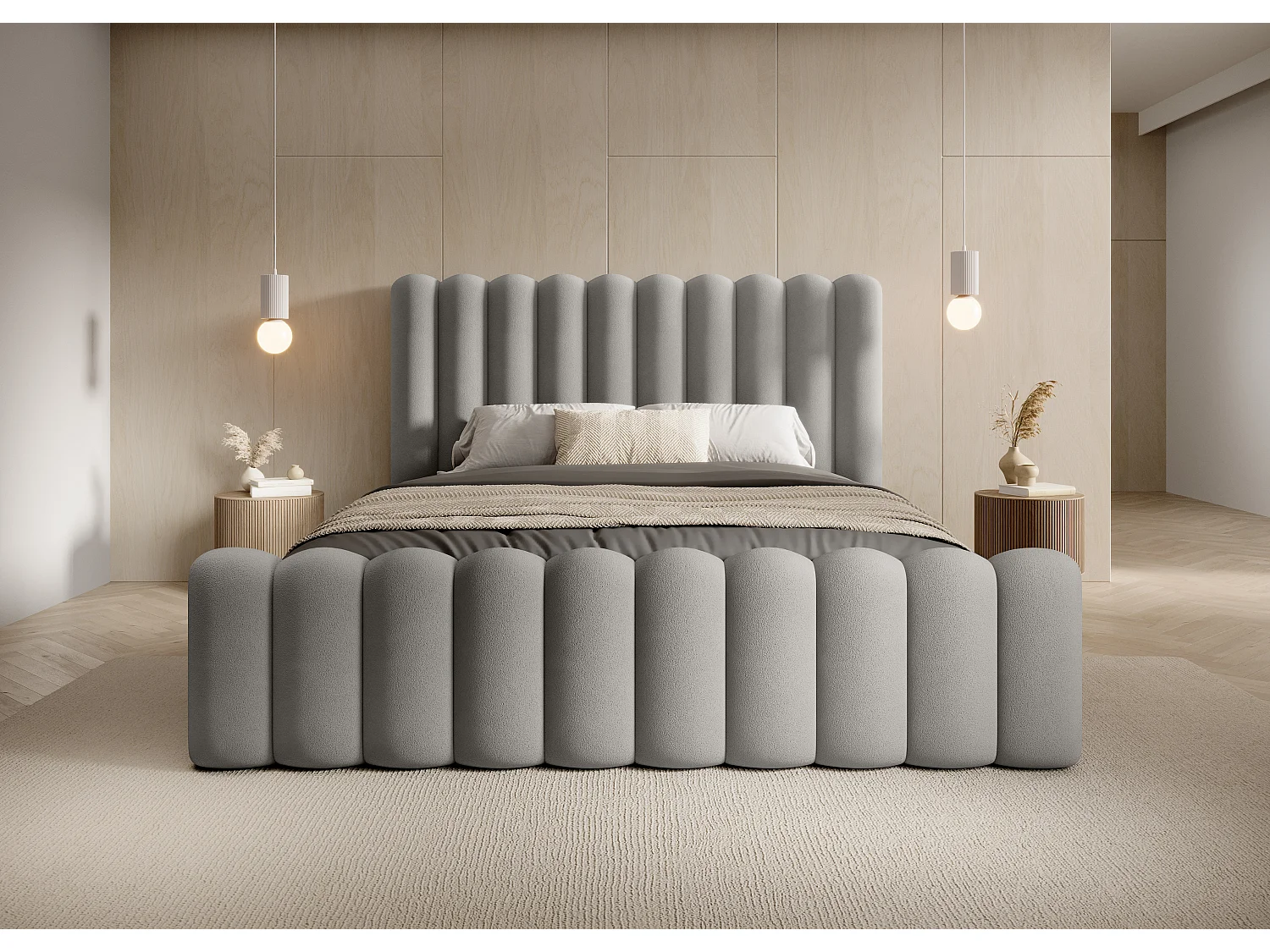 Duurzaam gestoffeerd Mona VII bed, modern design, ruime commode, onderhoudsvriendelijke stof 200x200 cm, essen