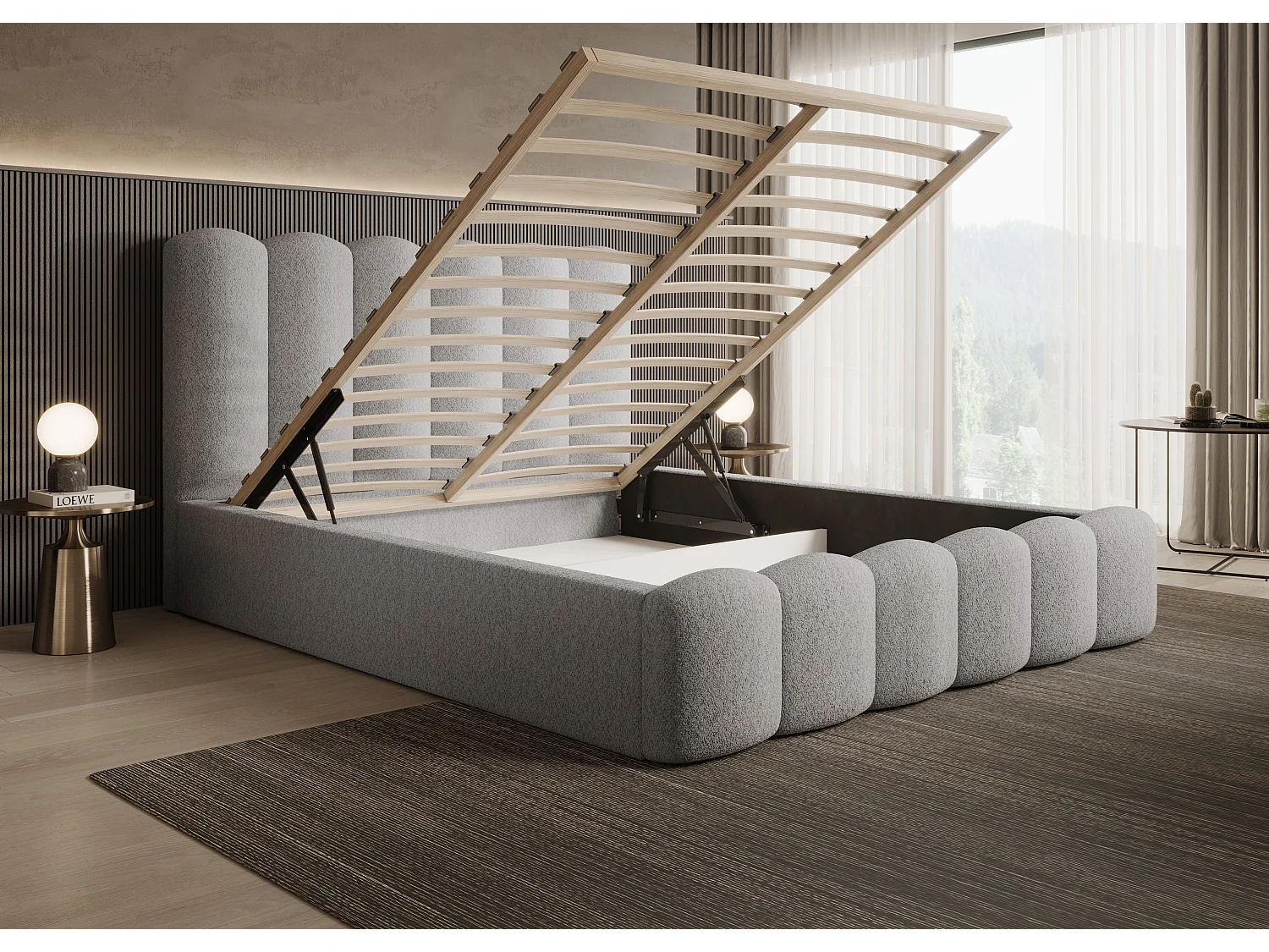 MONA V DomoHome bedstee, robuuste structuur met ruime opbergruimte, 200x200 cm, FRÊNE