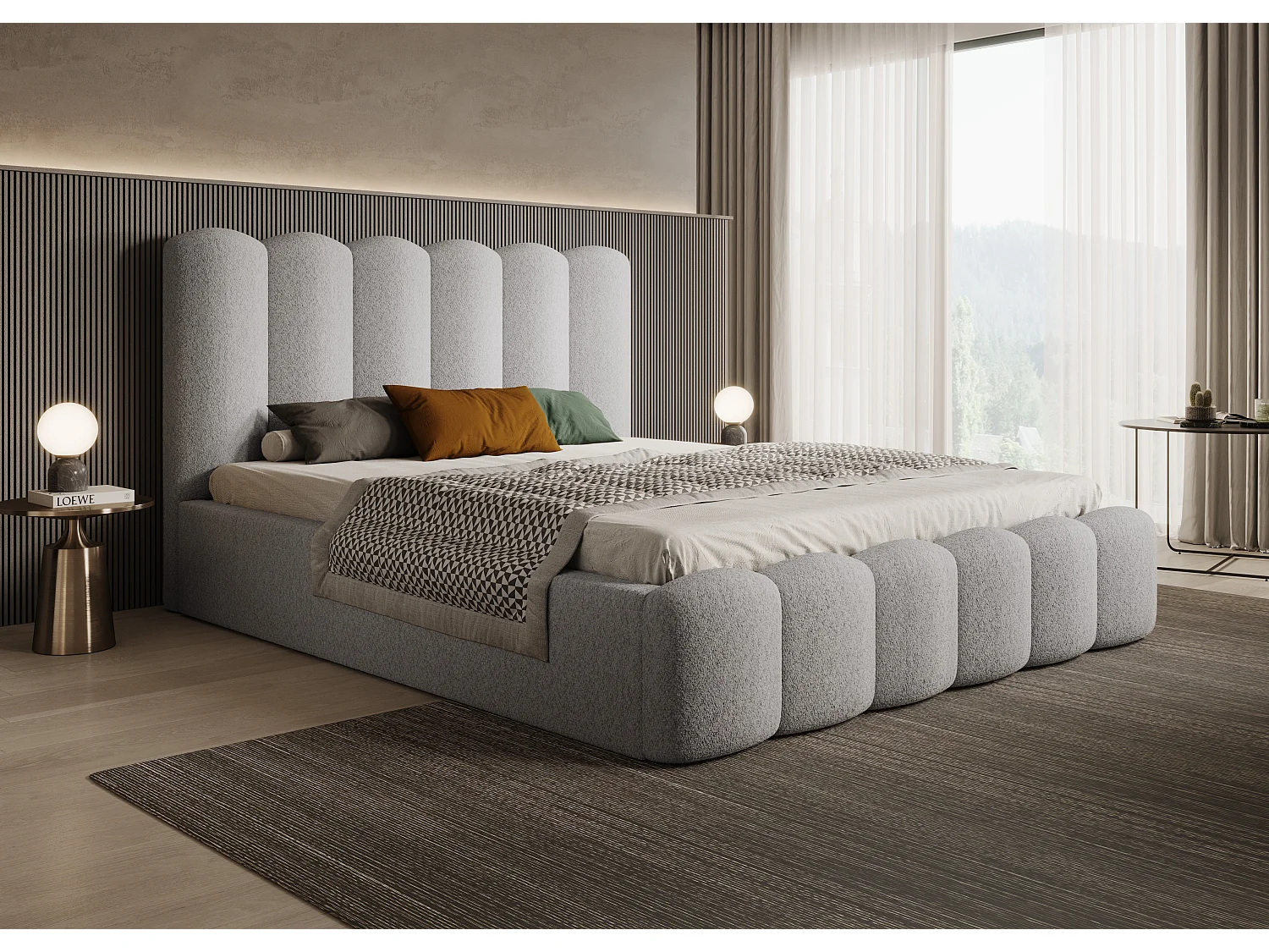 MONA V DomoHome bedstee, robuuste structuur met ruime opbergruimte, 200x200 cm, FRÊNE