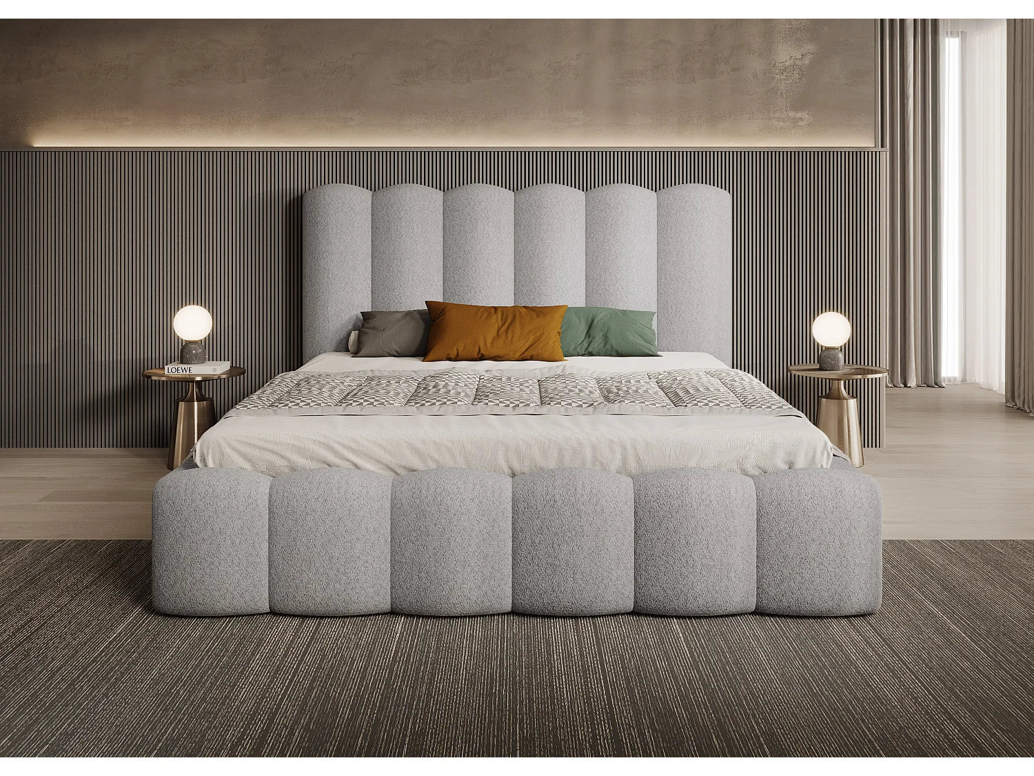 Lit coffre MONA V DomoHome, structure robuste avec rangement spacieux, 200x200 cm, FRÊNE