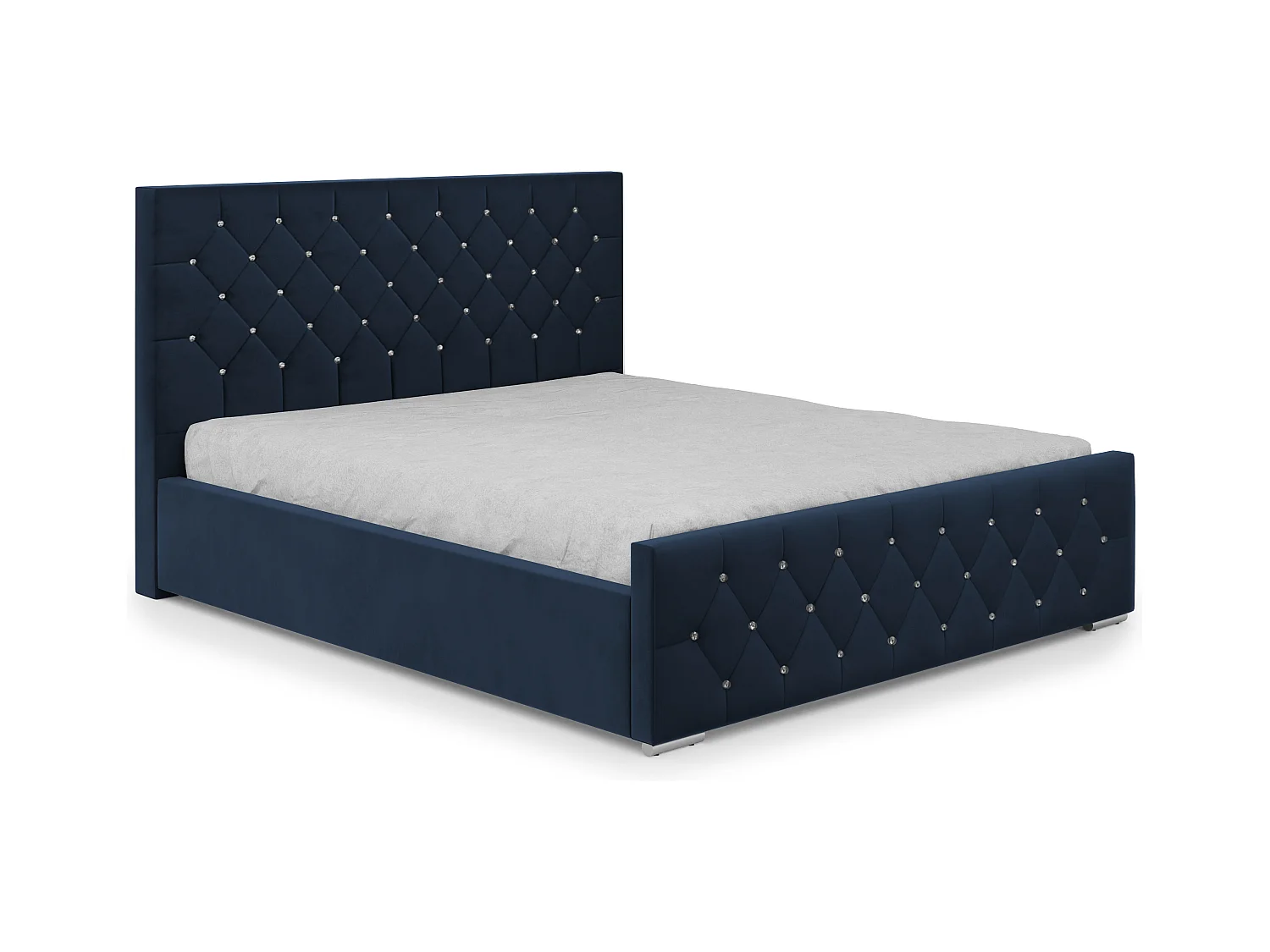 DomoHome - Lit Mona I rembourré moderne, tissu haut de gamme, coffre, design élégant demi-rond 160x200 cm, bleu marine