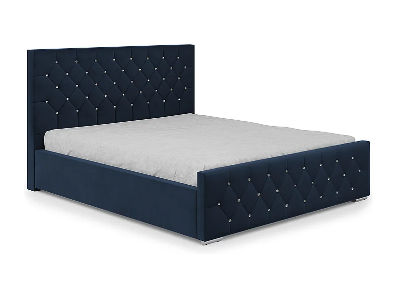 DomoHome - Lit Mona I rembourré moderne, tissu haut de gamme, coffre, design élégant demi-rond 160x200 cm, bleu marine