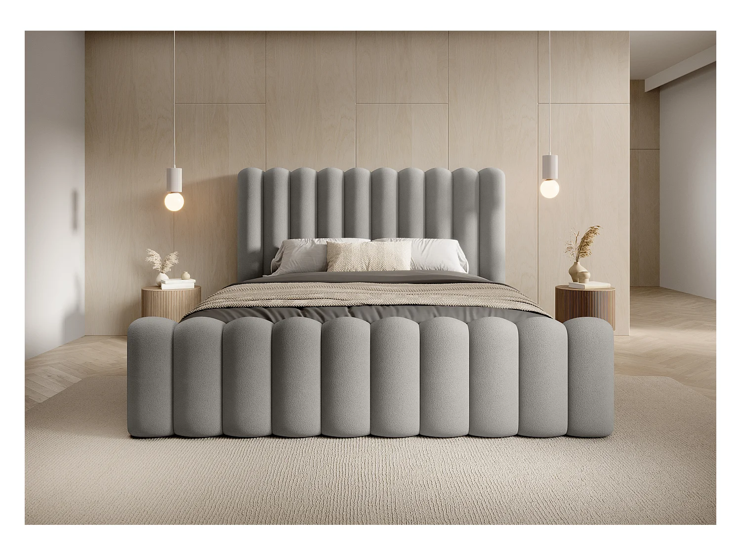 Mona VII Polsterbett langlebig, modernes Design, geräumiger Bettkasten, pflegeleichter Stoff 140x200 cm, Esche