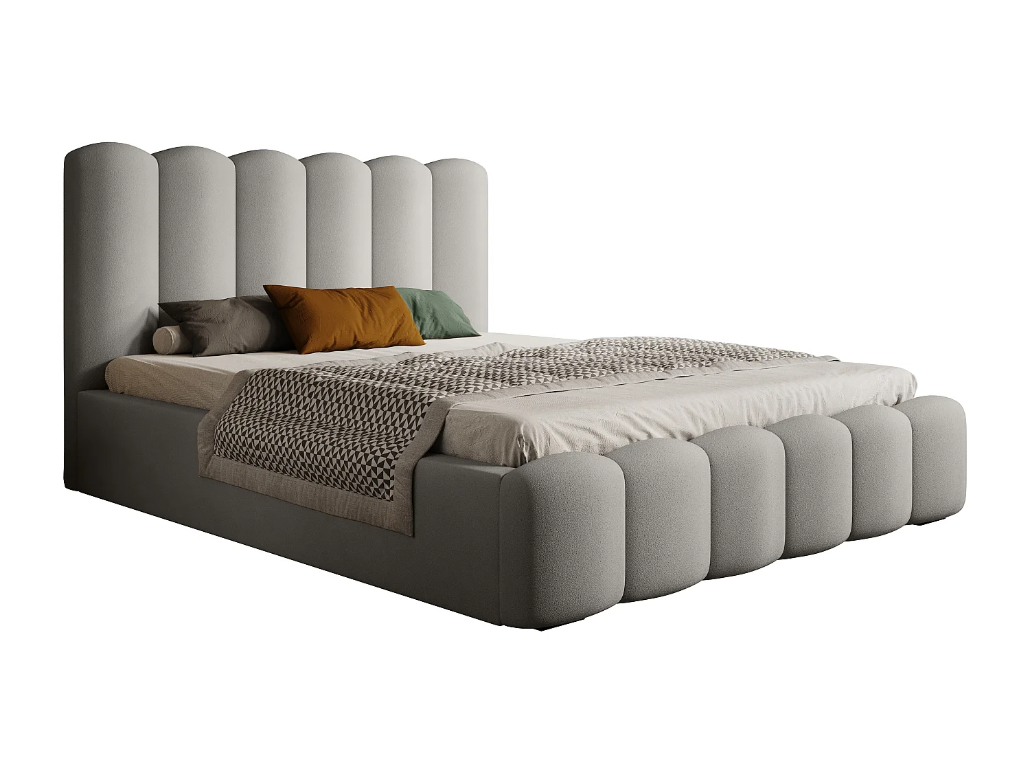 MONA V DomoHome gestoffeerd bed, opbergruimte, design-hoofdbord, elegante stof, 180x200 cm, FRÊNE