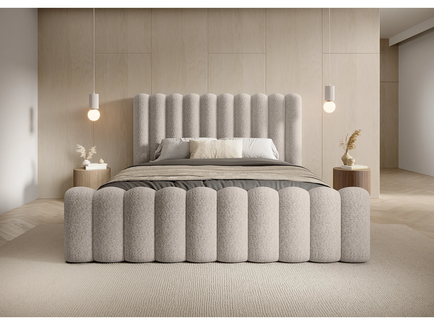Lit rembourré Mona VII DomoHome, cadre élégant avec rangement, tissu haut de gamme, 180x200 cm, BEIGE