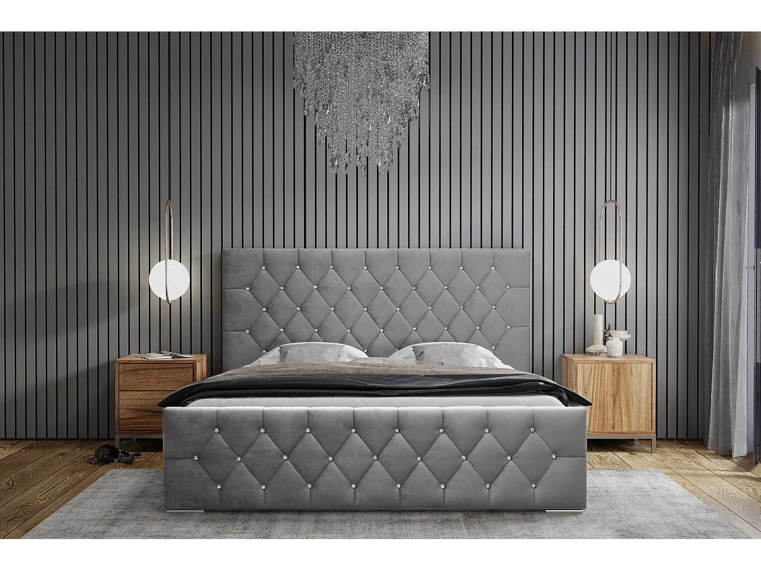DomoHome - Duurzaam gestoffeerd bed Mona I, modern design, ruime commode, onderhoudsvriendelijke stof 180x200 cm, essen